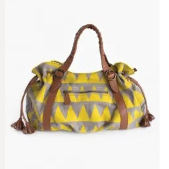Noonday Collection Yellow Gray Triangle Pattern Chevron Block Purse Bag  Boho - Picture 2 of 9